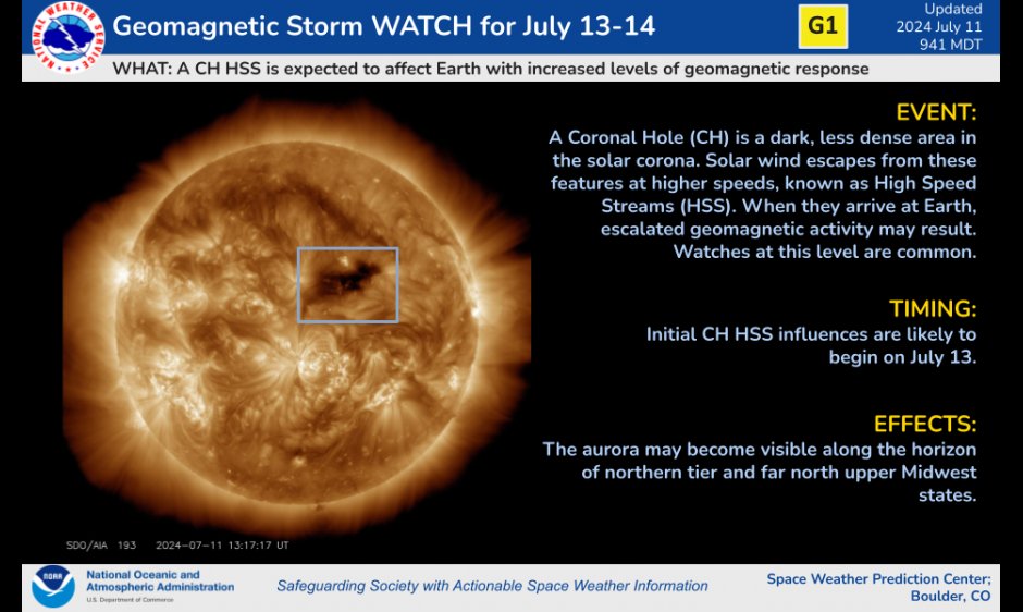 A G1 Watch has been issued for July 13-14.