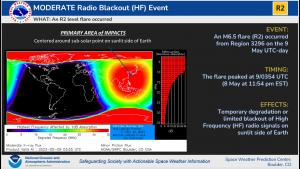 D-Rap Chart indicating areas impacted by M6.5 solar flare